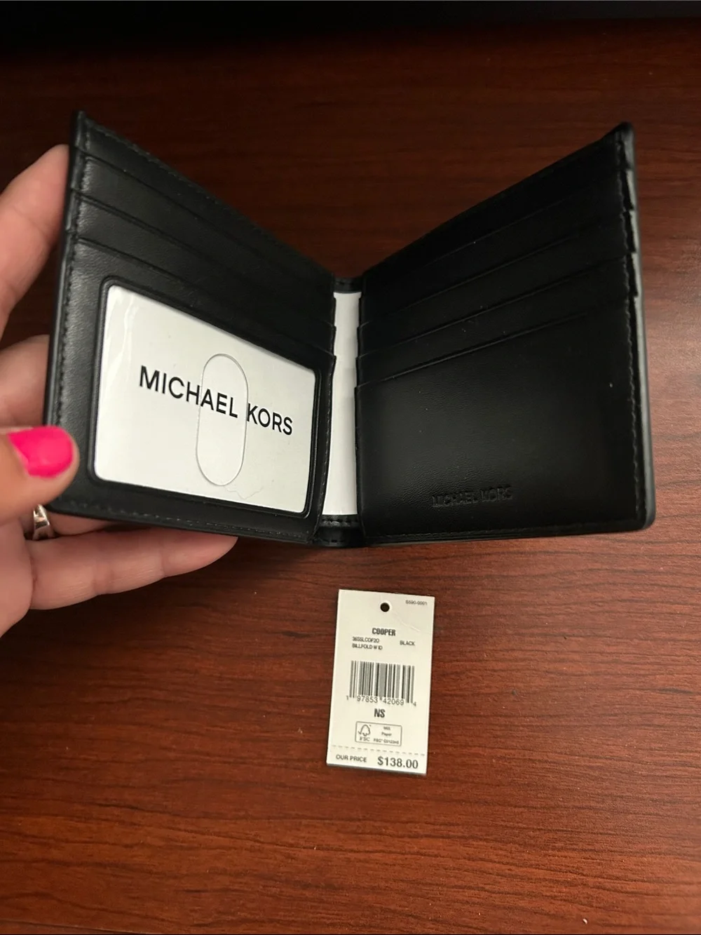 NWT $138 Michael Kors Cooper Black To White OMBRÉ MK Logo Bifold Wallet